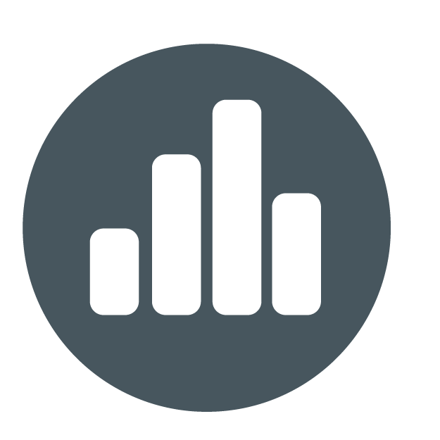 Data research theme icon, disabled. Four grey bars arranged like a vertical bar chart.