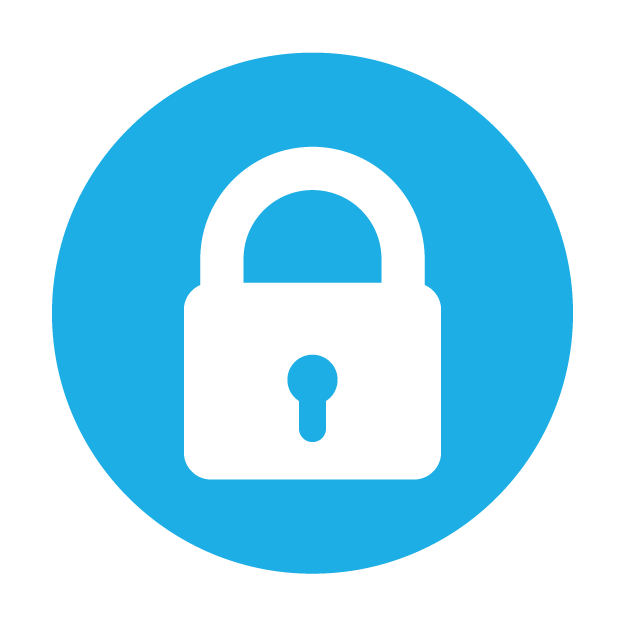 Security research theme icon, disabled. A blue padlock, locked.